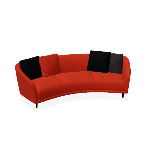 Curved 240 Sofa (Fabric / Leather Type: Class A | Fabric / Leather Collection: Camira - Xtreme | Fabric / Leather Color: YS076 Lobster | 1st Pillow Fabric / Leather Class: Class A | 1st Pillow Fabric / Leather Collection: Xtreme - Camira | 1st Pillow Fabric / Leather Color: YS009 Havana | 2nd Pillow Fabric / Leather Class: Class A | 2nd Pillow Fabric / Leather Collection: Xtreme - Camira | 2nd Pillow Fabric / Leather Color: YS076 Lobster | 3rd Pillow Fabric / Leather Class: Class A | 3rd Pillow Fabric / Leather Collection: Xtreme - Camira | 3rd Pillow Fabric / Leather Color: YS009 Havana | 4th Pillow Fabric / Leather Class: Class A | 4th Pillow Fabric / Leather Collection: New Sabine - Alya | 4th Pillow Fabric / Leather Color: Anthracite | Base Type: Wood Base | Base Color: Black RAL 9005 | Dimension: W/H/D (mm): 2400 / 690 / 1180 | Seat Dimension: SW/SD/AH (mm): 420 / 740 / 550 | Country: Metric)