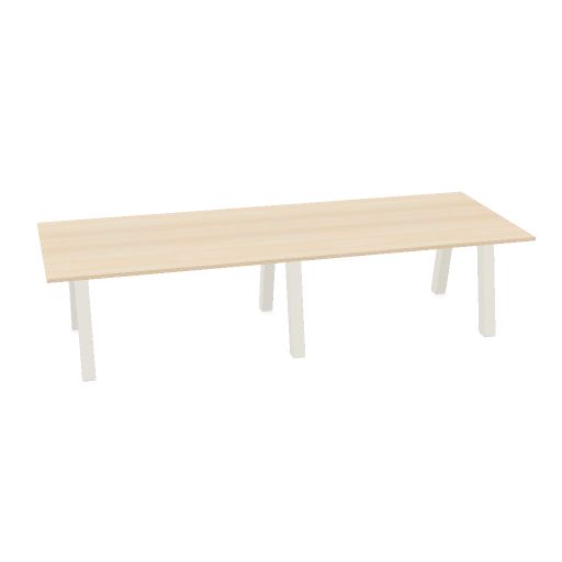 Hybrid tafel Laag 320cm (Werkblad breedte: 120 cm | Werkblad kleur: Gebleekt eiken | Pootkleur : Wit (RAL 9010))